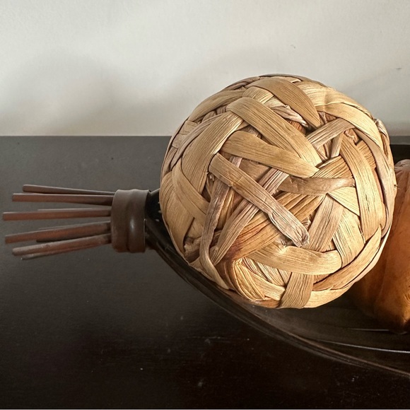 Decorative Metal Vase with 3 Mixed Natural Materials Spheres Brown Tan - Picture 2 of 4